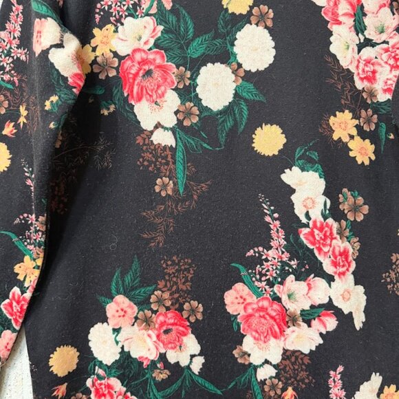 Black Floral Long Sleeve Tunic Dress – Soft Stretchy Casual Top - Picture 5 of 7